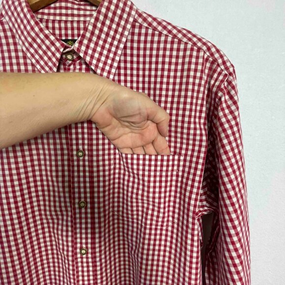 HAMMERSCHMID Red and White Checked Gingham Cotton Mens Shirt Button Up Size L - Picture 6 of 8